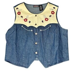 Vintage Ozark Mountain Women's XL Blue Embroidered Denim Vest